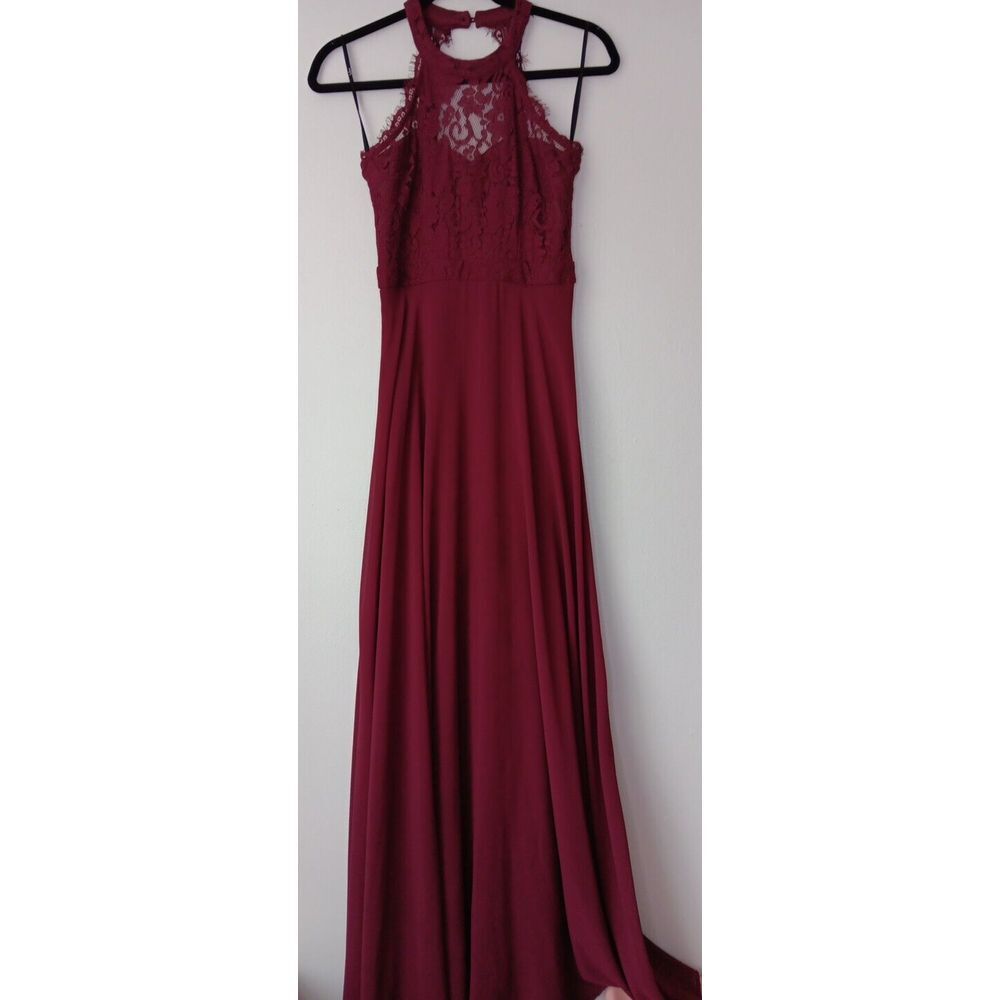 Lulu's Dance All Evening Burgundy Lace Maxi Dress Gown Size XSmall - Picture 3 of 13